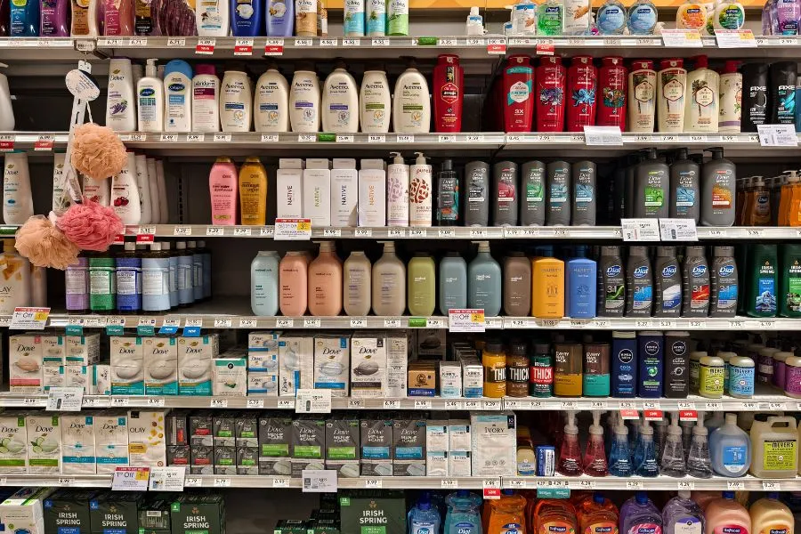 Cosmetic products sold in a store